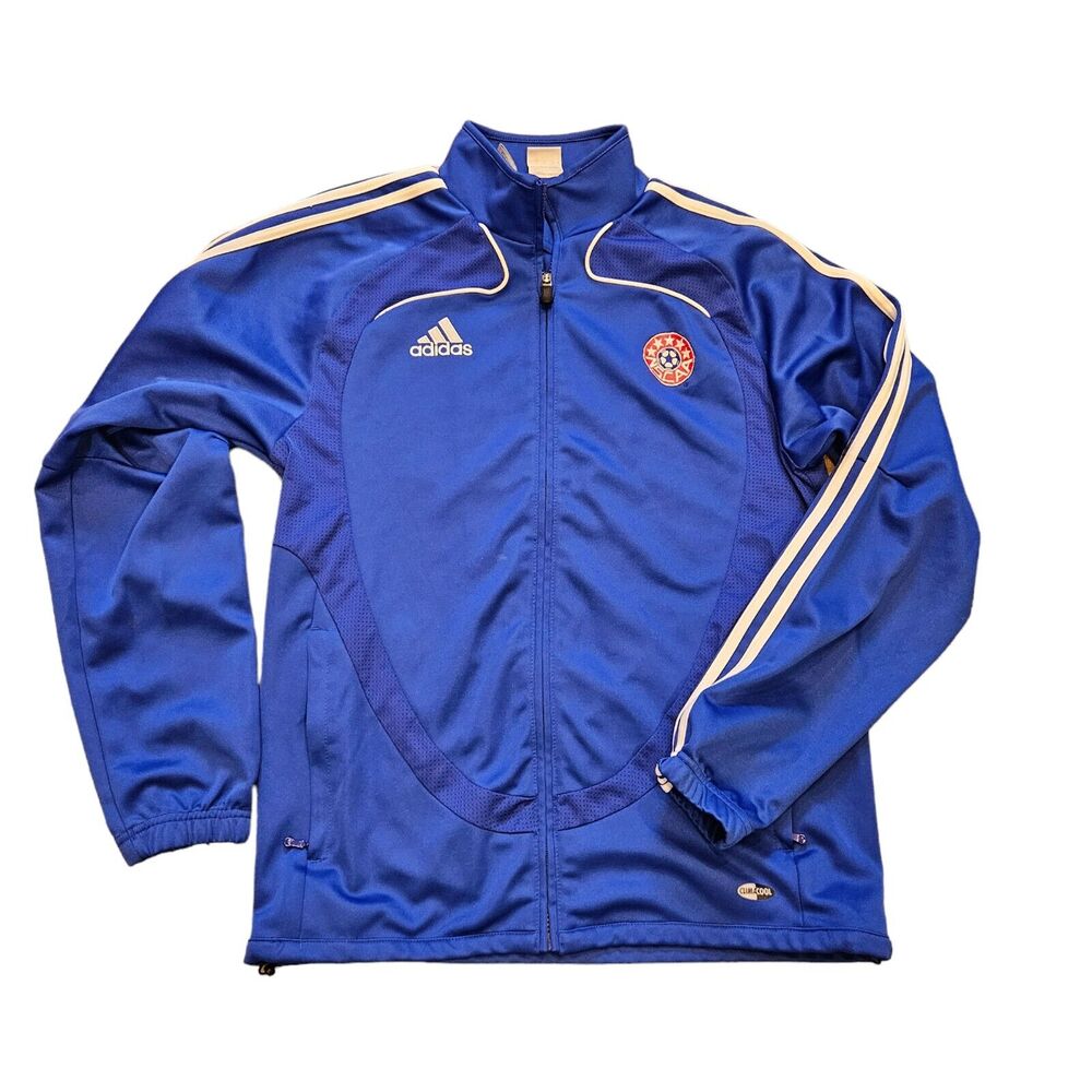 Adidas NSCAA Soccer Track Jacket Mens Size S Blue Climacool Full Zip